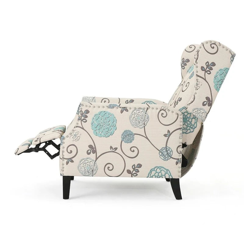 Traditional Wingback Fabric Recliner Chair with Studded Border & Padded Cushion