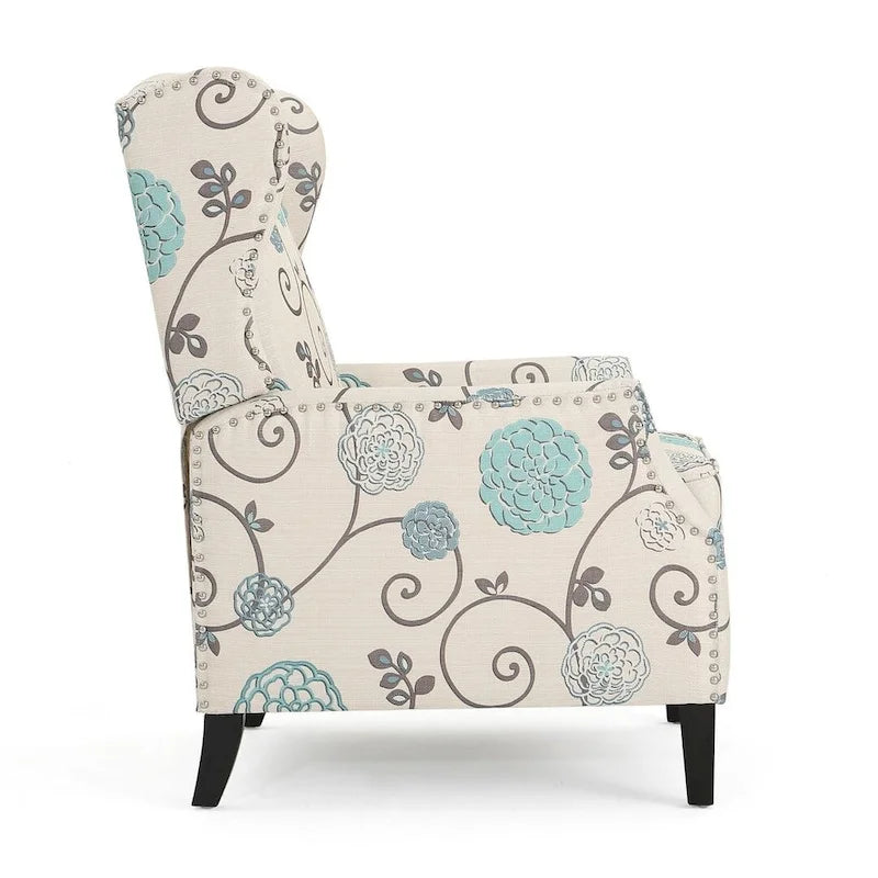Traditional Wingback Fabric Recliner Chair with Studded Border & Padded Cushion