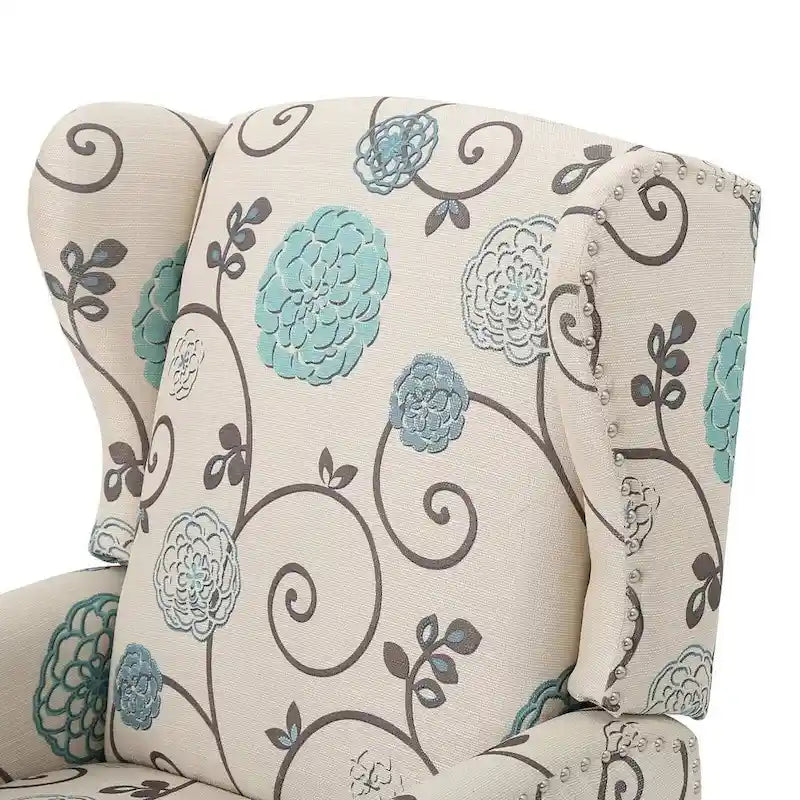Traditional Wingback Fabric Recliner Chair with Studded Border & Padded Cushion