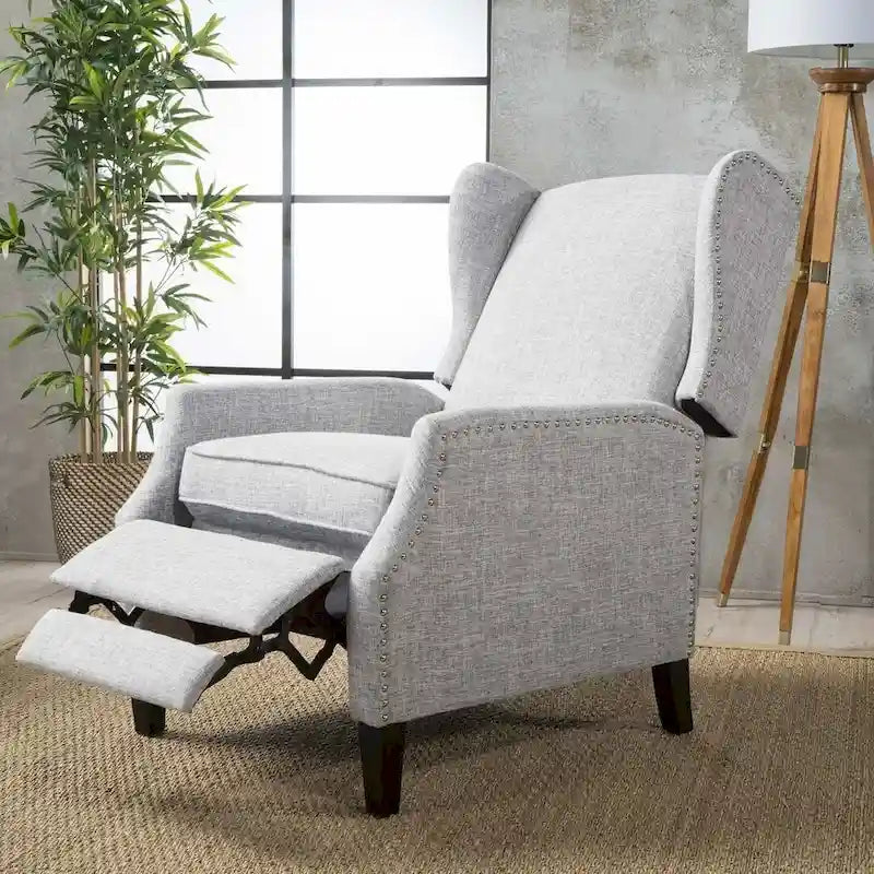 Traditional Wingback Fabric Recliner Chair with Studded Border & Padded Cushion