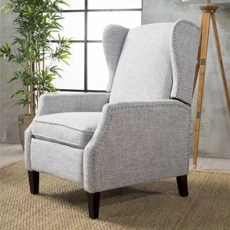 Traditional Wingback Fabric Recliner Chair with Studded Border & Padded Cushion
