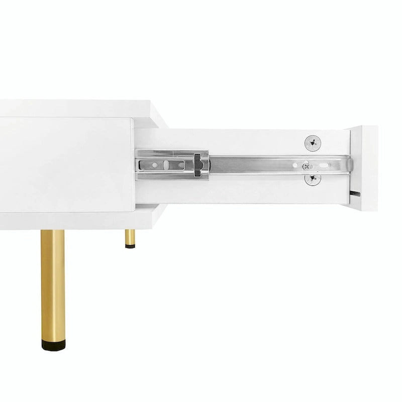 Square High Gloss Coffee Table with 2 Drawers & Gold Legs