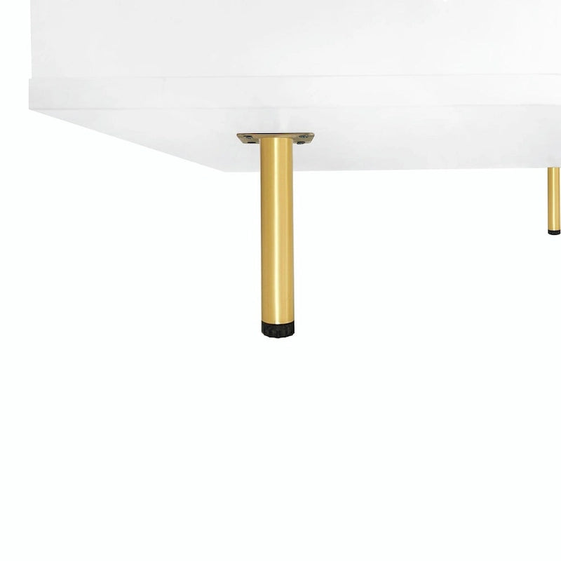 Square High Gloss Coffee Table with 2 Drawers & Gold Legs
