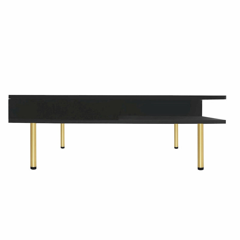 Square High Gloss Coffee Table with 2 Drawers & Gold Legs