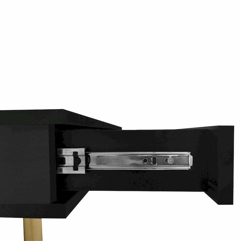 Square High Gloss Coffee Table with 2 Drawers & Gold Legs