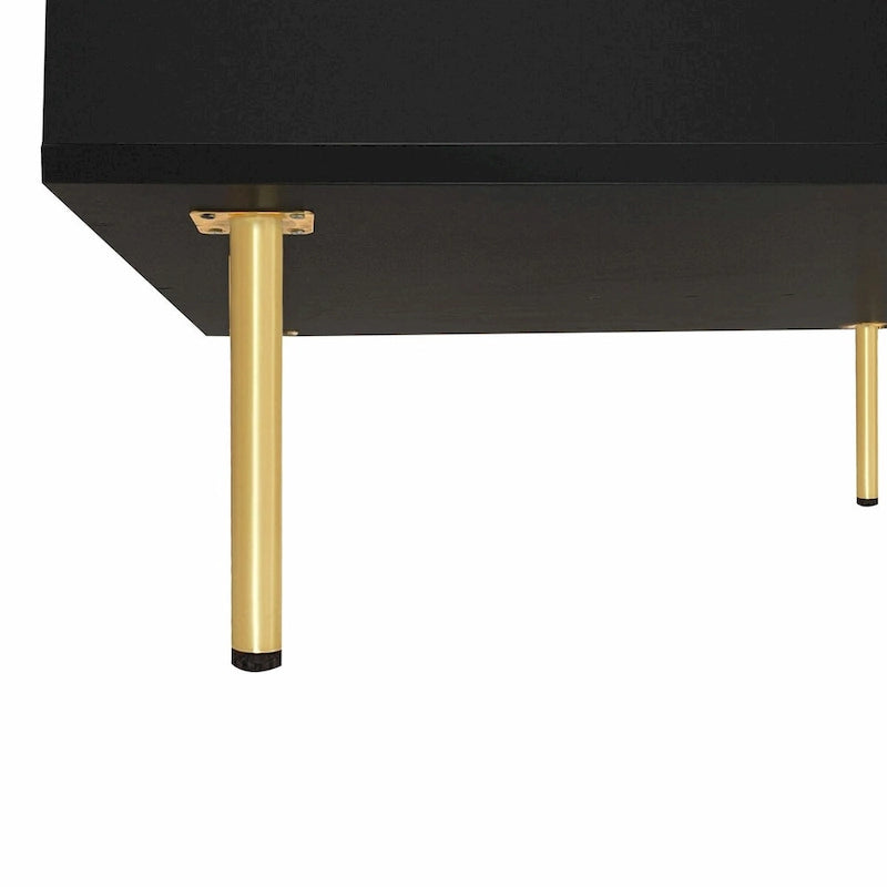 Square High Gloss Coffee Table with 2 Drawers & Gold Legs