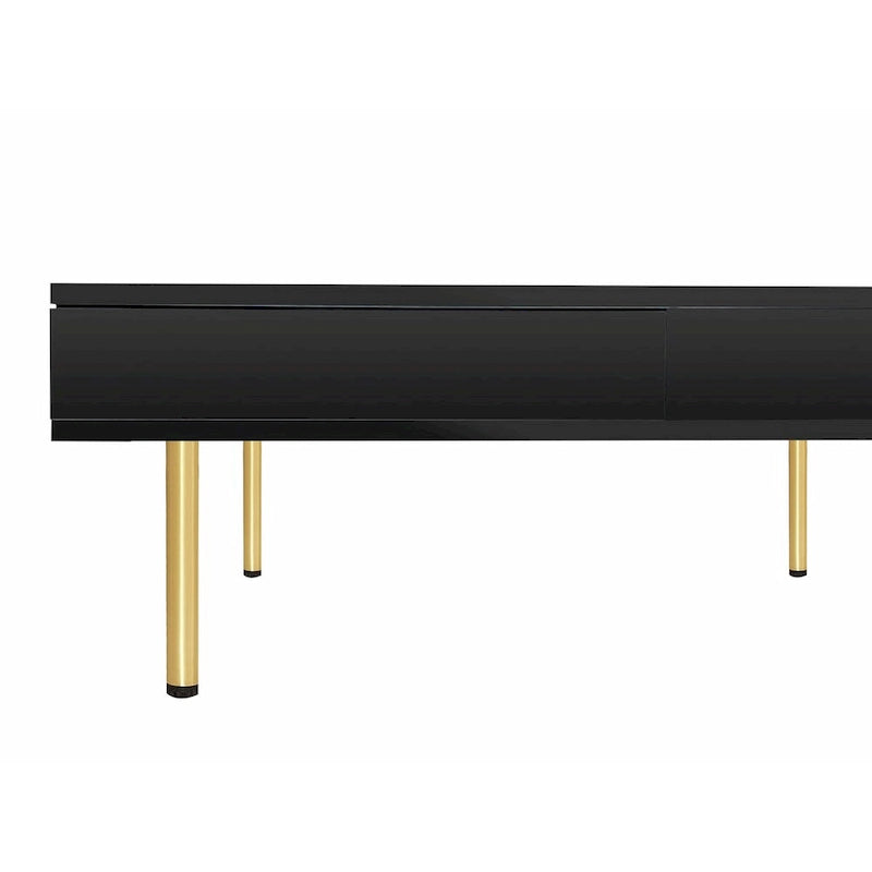 Square High Gloss Coffee Table with 2 Drawers & Gold Legs