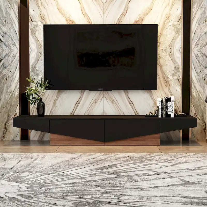 78.7" Black & White Geometric TV Cabinet Entertainment Center with 2 Drawers