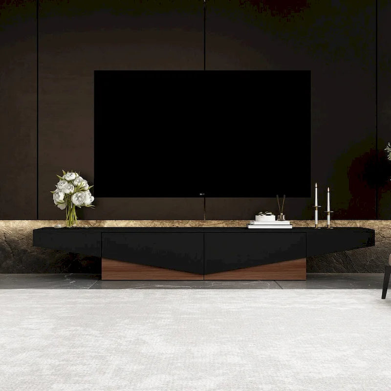 78.7" Black & White Geometric TV Cabinet Entertainment Center with 2 Drawers
