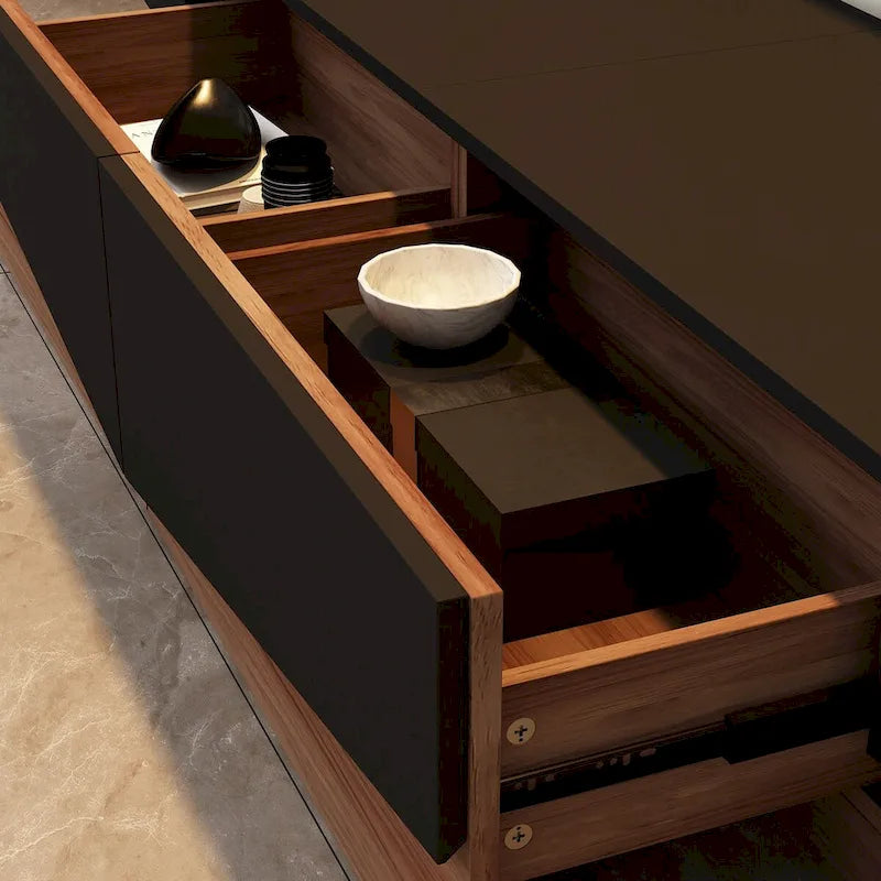 78.7" Black & White Geometric TV Cabinet Entertainment Center with 2 Drawers