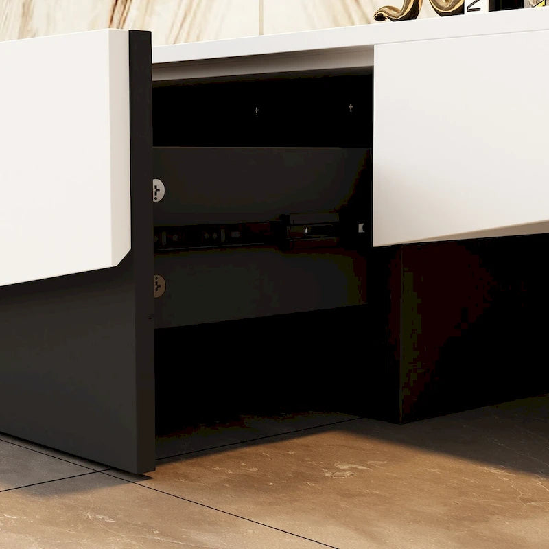 78.7" Black & White Geometric TV Cabinet Entertainment Center with 2 Drawers