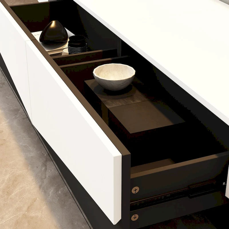 78.7" Black & White Geometric TV Cabinet Entertainment Center with 2 Drawers