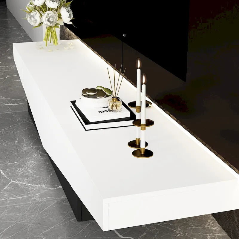 78.7" Black & White Geometric TV Cabinet Entertainment Center with 2 Drawers