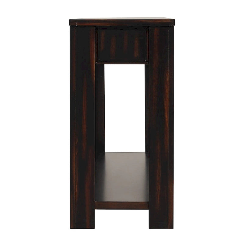 63 Inch Rustic Solid Wood Console Table with 4 Drawers & Bottom Shelf