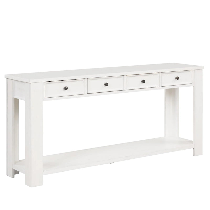 63 Inch Rustic Solid Wood Console Table with 4 Drawers & Bottom Shelf