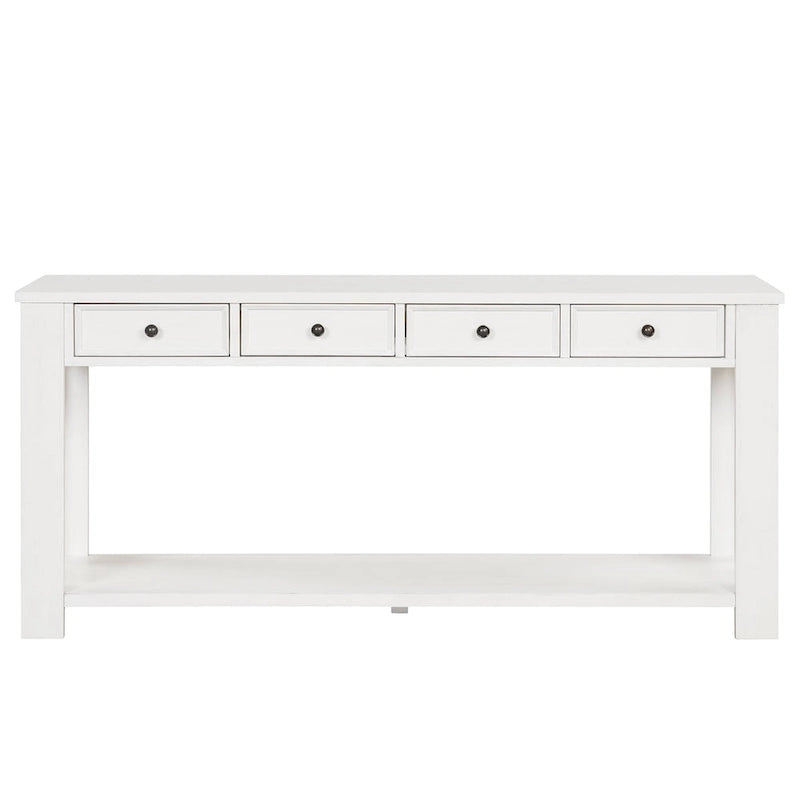 63 Inch Rustic Solid Wood Console Table with 4 Drawers & Bottom Shelf