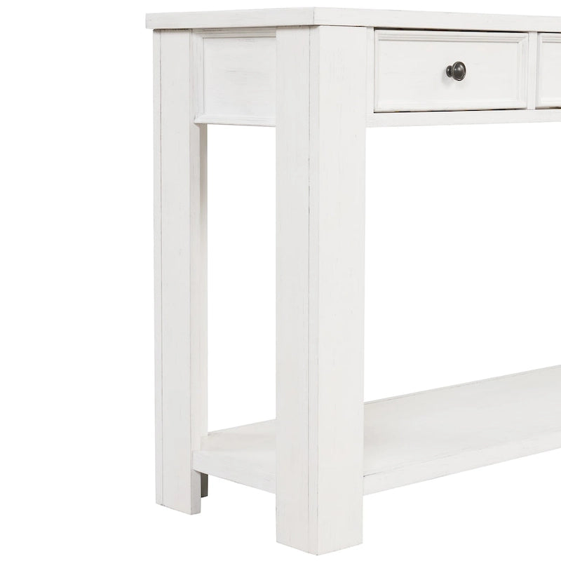 63 Inch Rustic Solid Wood Console Table with 4 Drawers & Bottom Shelf