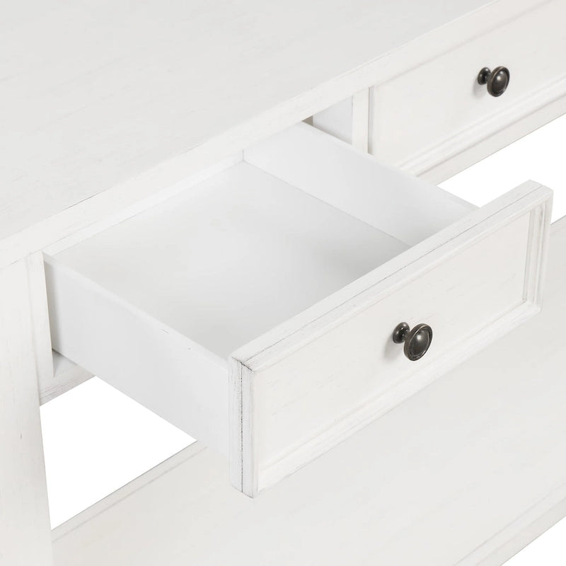 63 Inch Rustic Solid Wood Console Table with 4 Drawers & Bottom Shelf