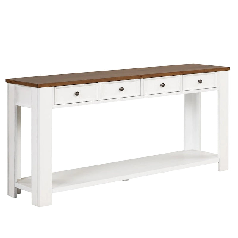 63 Inch Rustic Solid Wood Console Table with 4 Drawers & Bottom Shelf