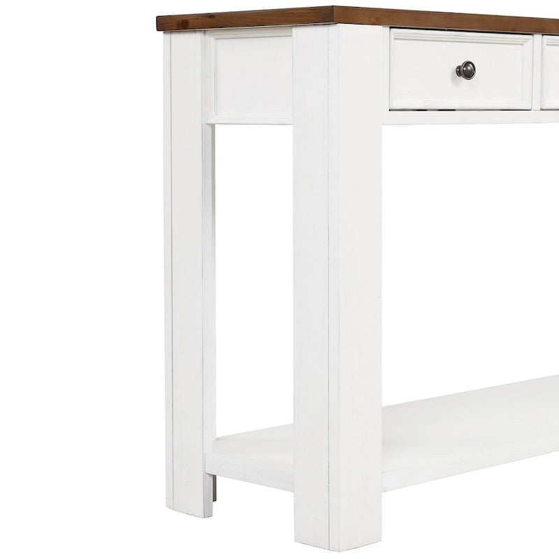 63 Inch Rustic Solid Wood Console Table with 4 Drawers & Bottom Shelf