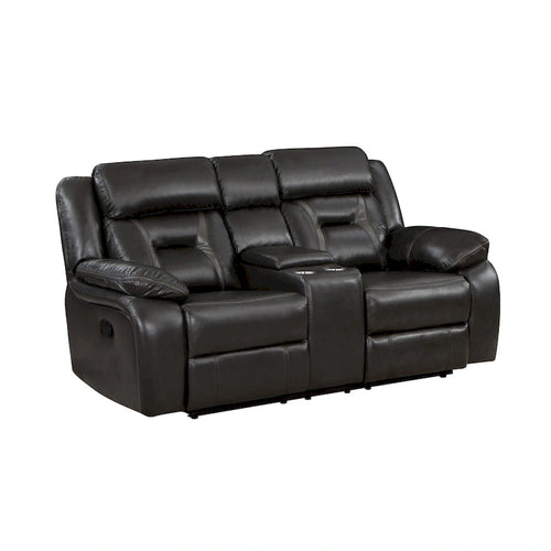 Sofá reclinable de dos plazas de 76" con reclinación manual doble, portavasos y consola de almacenamiento, cuero sintético gris