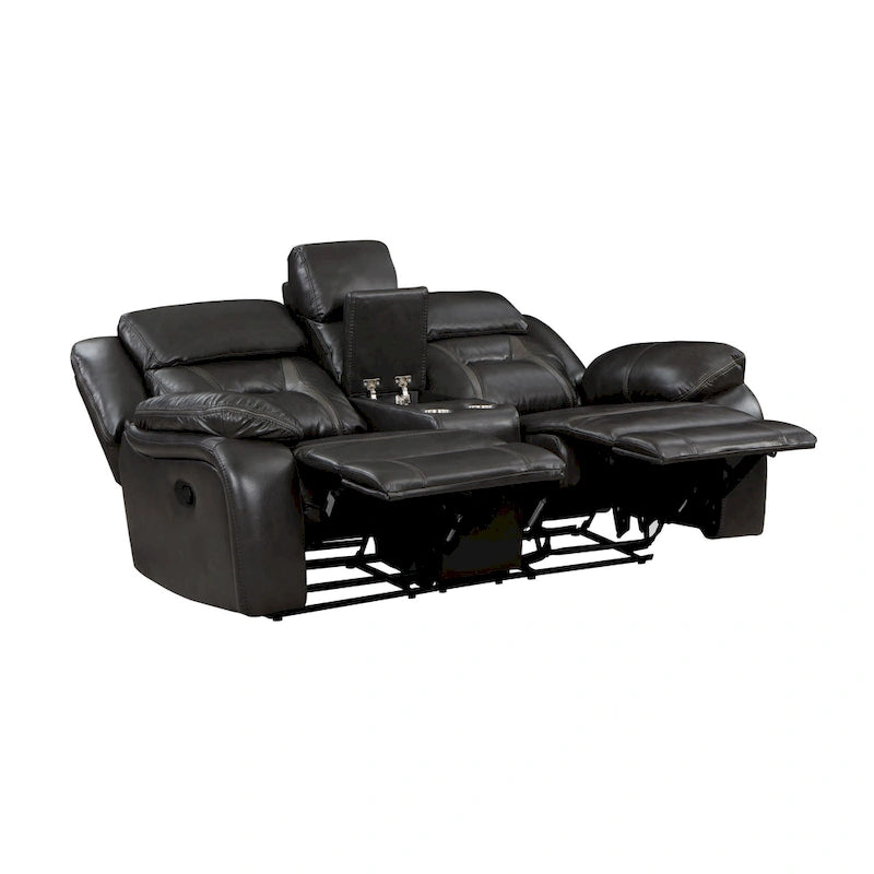76" Dual Manual Recliner Loveseat with Cup Holders & Storage Console, Gray Faux Leather