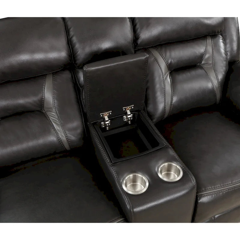 76" Dual Manual Recliner Loveseat with Cup Holders & Storage Console, Gray Faux Leather