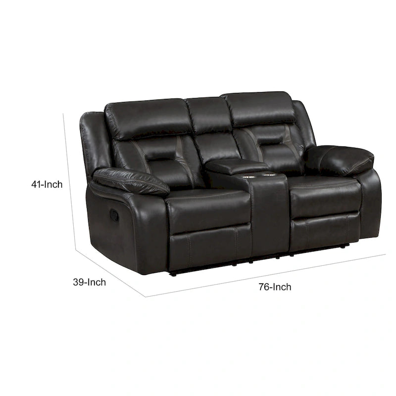 76" Dual Manual Recliner Loveseat with Cup Holders & Storage Console, Gray Faux Leather
