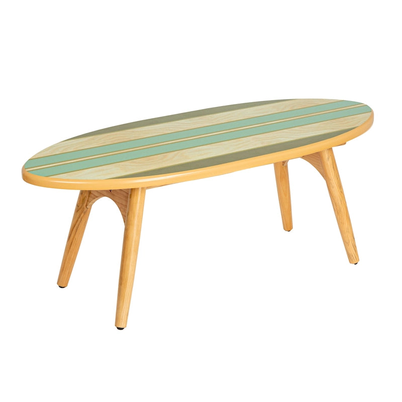 Surfboard-Shaped Striped Oval Coffee Table, Coastal Beach Style