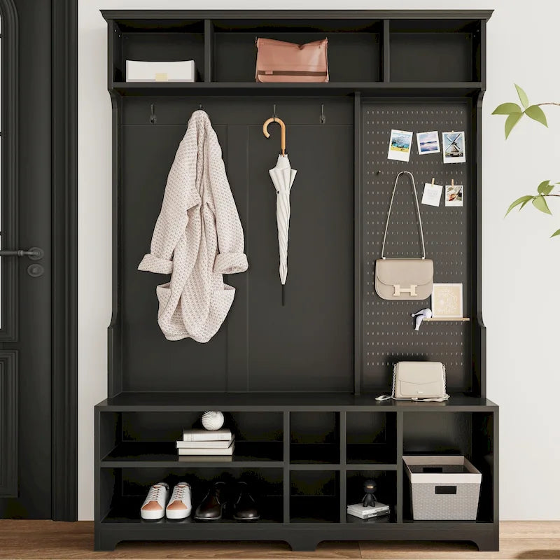 5-in-1 Entryway Hall Tree with Shoe Bench, Coat Rack, Shelves & Pegboard
