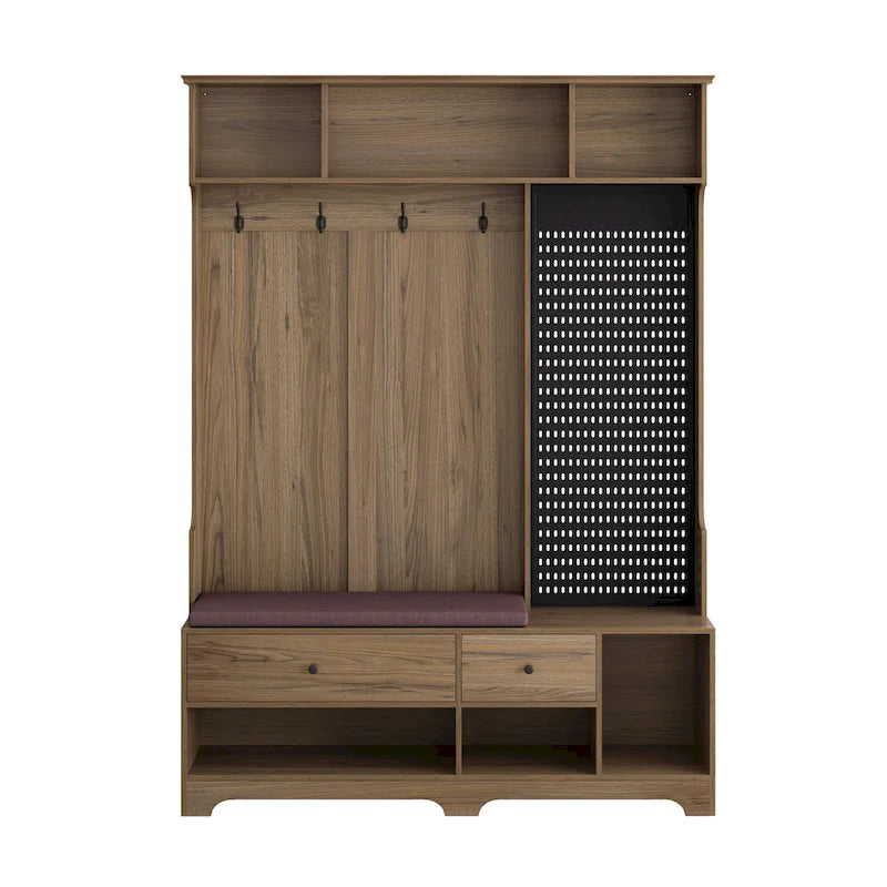 5-in-1 Entryway Hall Tree with Shoe Bench, Coat Rack, Shelves & Pegboard