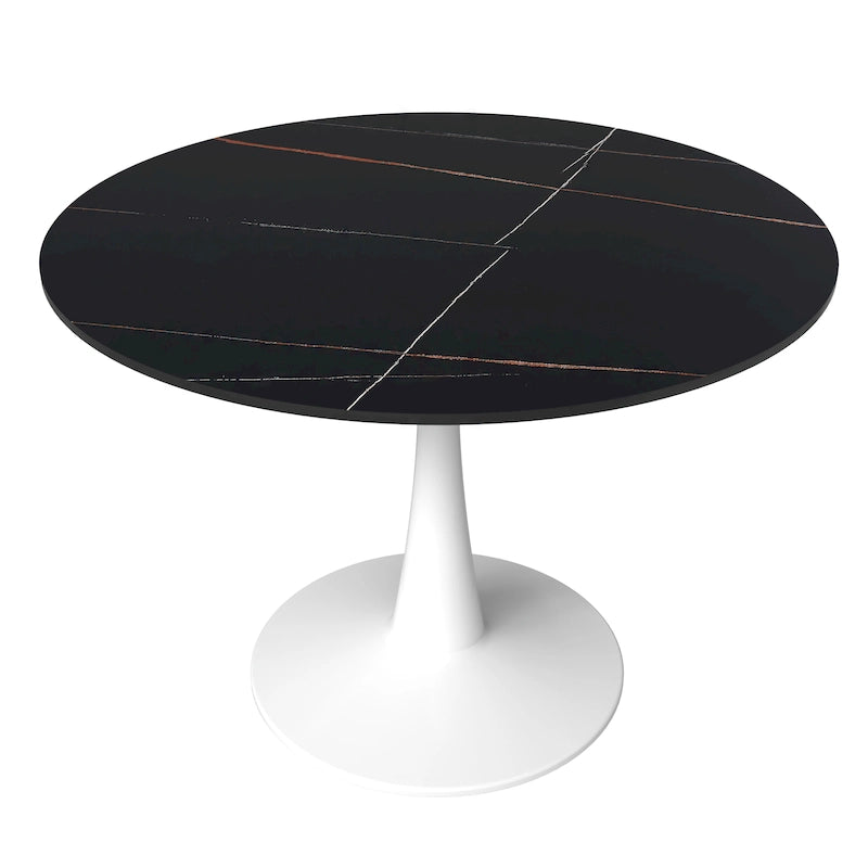 40" Round Sintered Stone Dining Table with Steel Pedestal Base, Seats 4