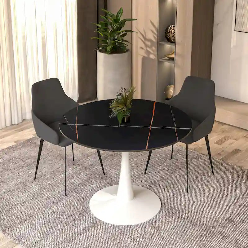 40" Round Sintered Stone Dining Table with Steel Pedestal Base, Seats 4