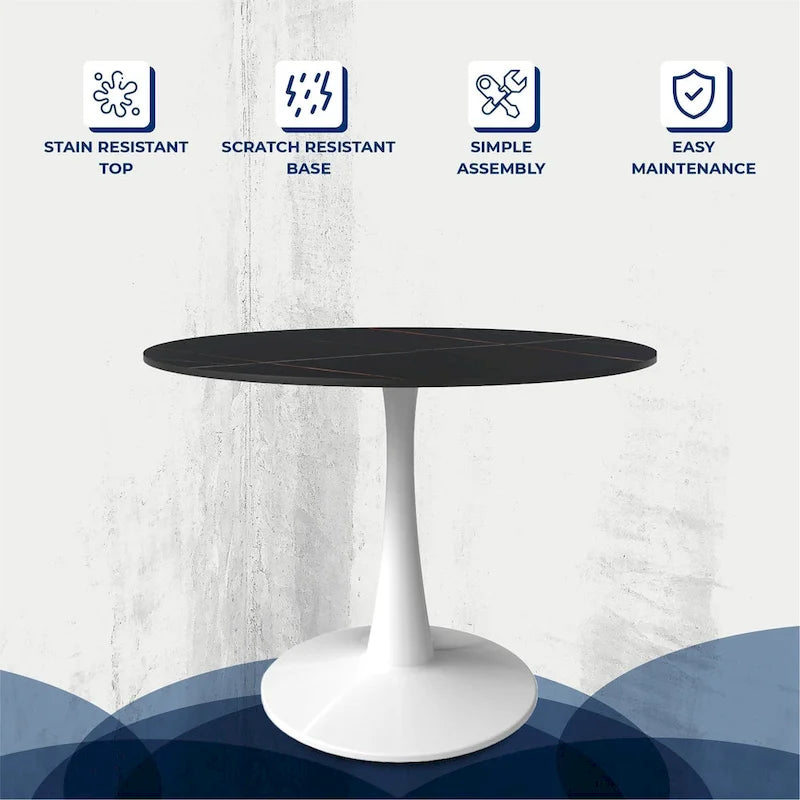 40" Round Sintered Stone Dining Table with Steel Pedestal Base, Seats 4