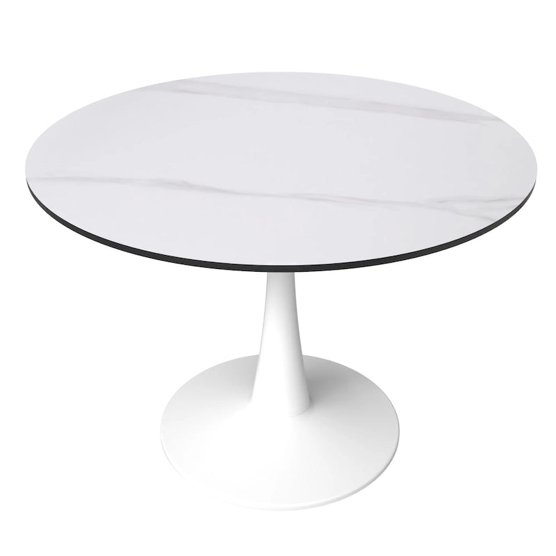 40" Round Sintered Stone Dining Table with Steel Pedestal Base, Seats 4