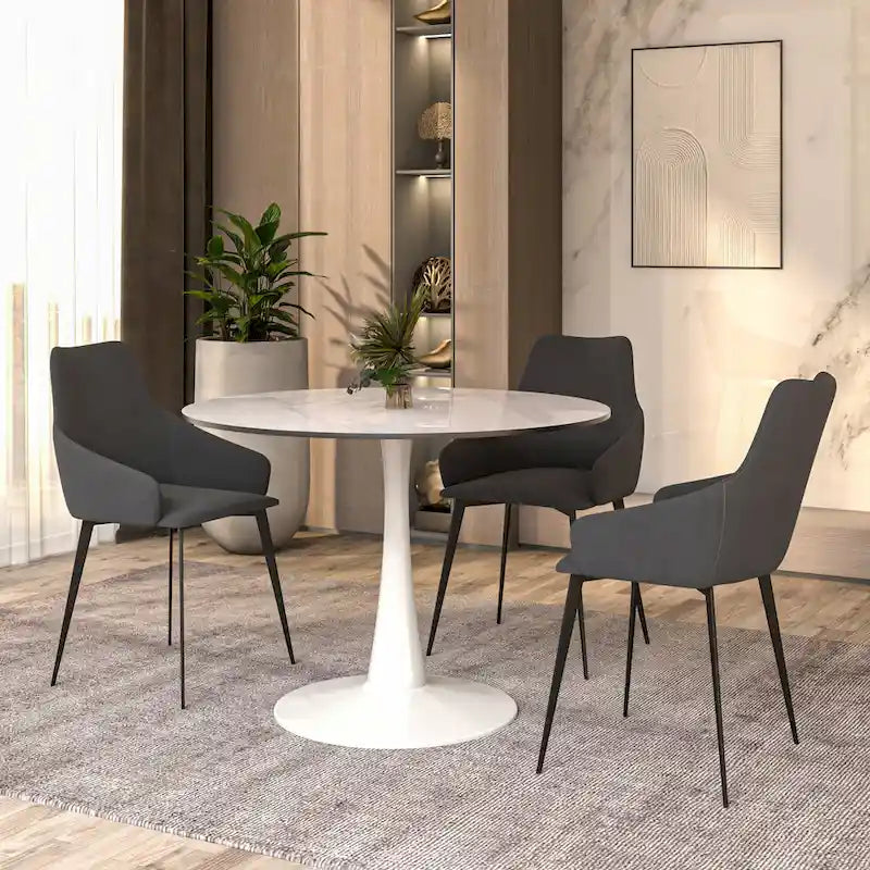 40" Round Sintered Stone Dining Table with Steel Pedestal Base, Seats 4