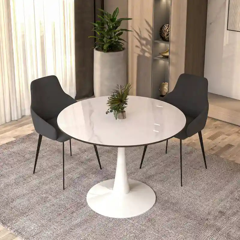 40" Round Sintered Stone Dining Table with Steel Pedestal Base, Seats 4