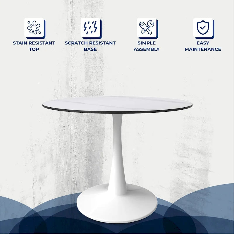 40" Round Sintered Stone Dining Table with Steel Pedestal Base, Seats 4