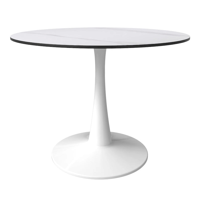 40" Round Sintered Stone Dining Table with Steel Pedestal Base, Seats 4