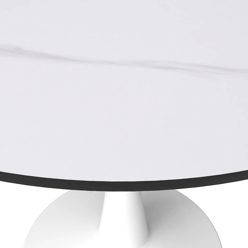40" Round Sintered Stone Dining Table with Steel Pedestal Base, Seats 4