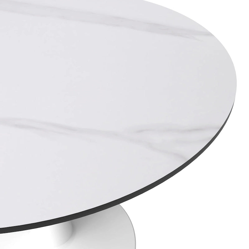 40" Round Sintered Stone Dining Table with Steel Pedestal Base, Seats 4