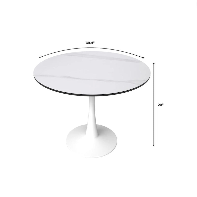 40" Round Sintered Stone Dining Table with Steel Pedestal Base, Seats 4