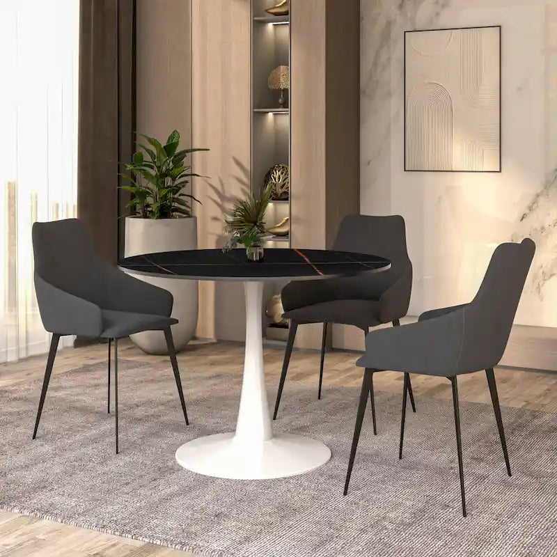 40" Round Sintered Stone Dining Table with Steel Pedestal Base, Seats 4