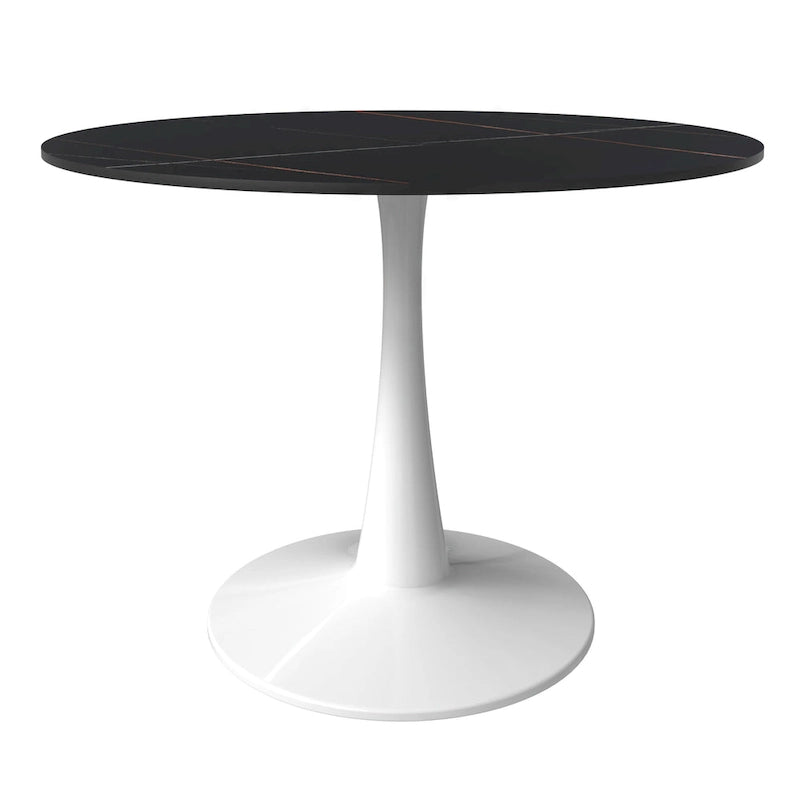 40" Round Sintered Stone Dining Table with Steel Pedestal Base, Seats 4