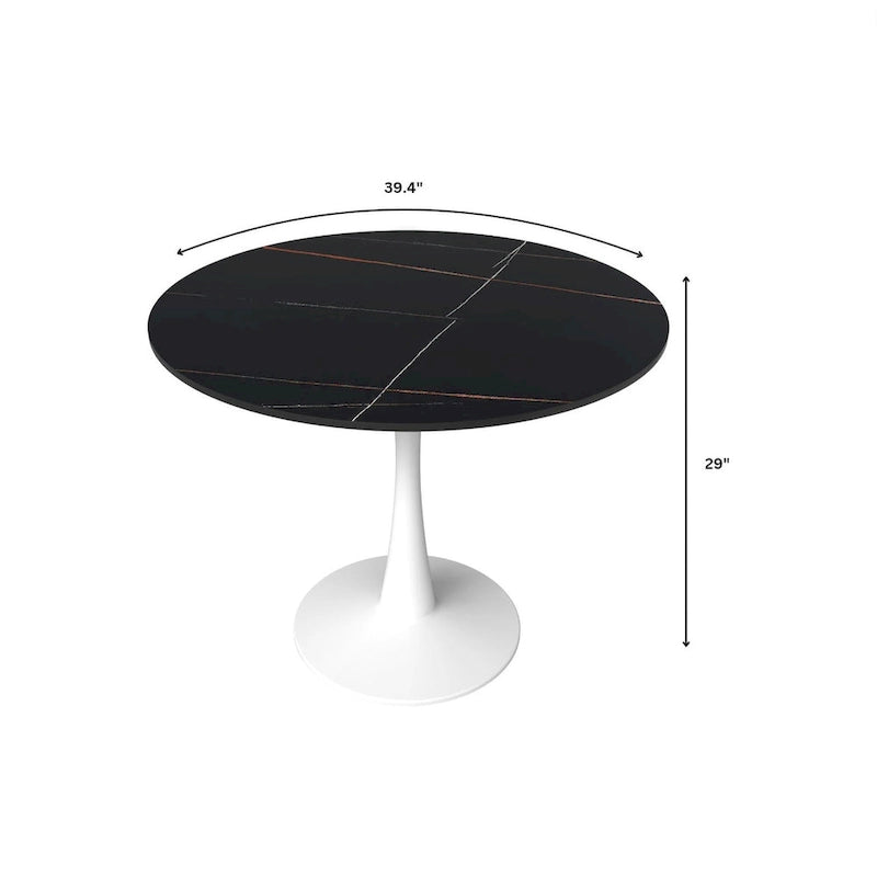 40" Round Sintered Stone Dining Table with Steel Pedestal Base, Seats 4