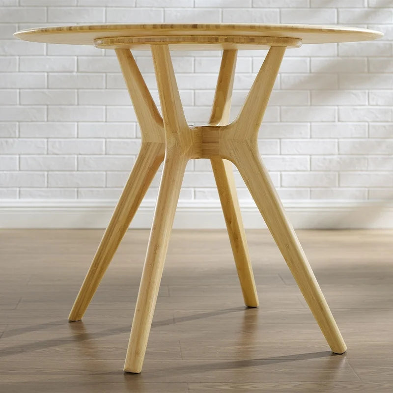 36" Round Solid Bamboo Dining Table, Scandinavian Style with Tapered Legs