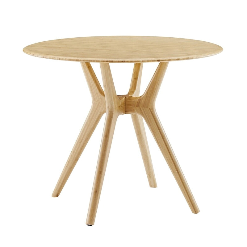 36" Round Solid Bamboo Dining Table, Scandinavian Style with Tapered Legs