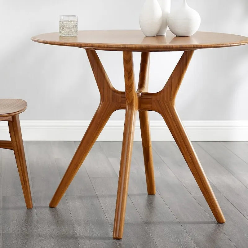 36" Round Solid Bamboo Dining Table, Scandinavian Style with Tapered Legs
