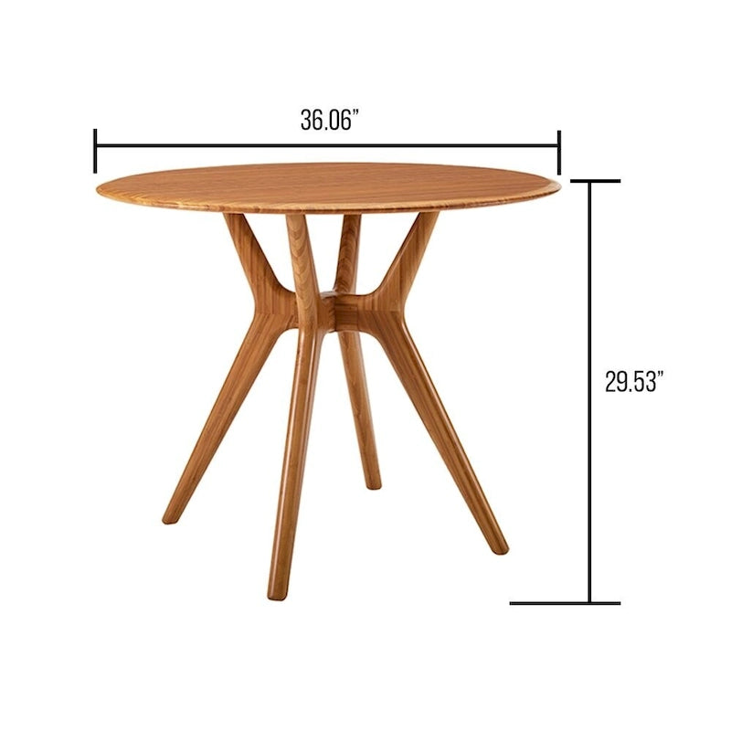 36" Round Solid Bamboo Dining Table, Scandinavian Style with Tapered Legs