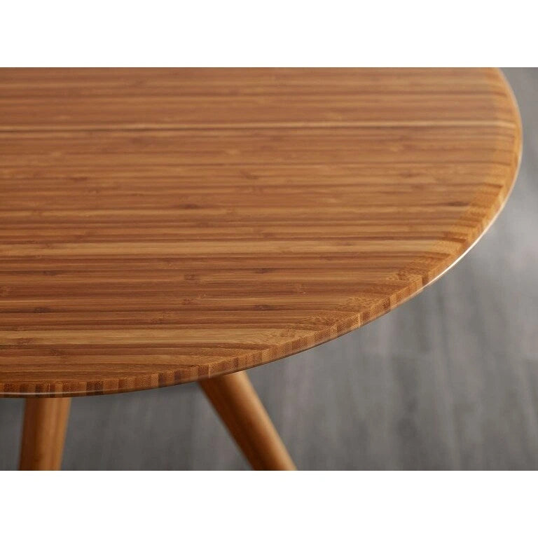 36" Round Solid Bamboo Dining Table, Scandinavian Style with Tapered Legs